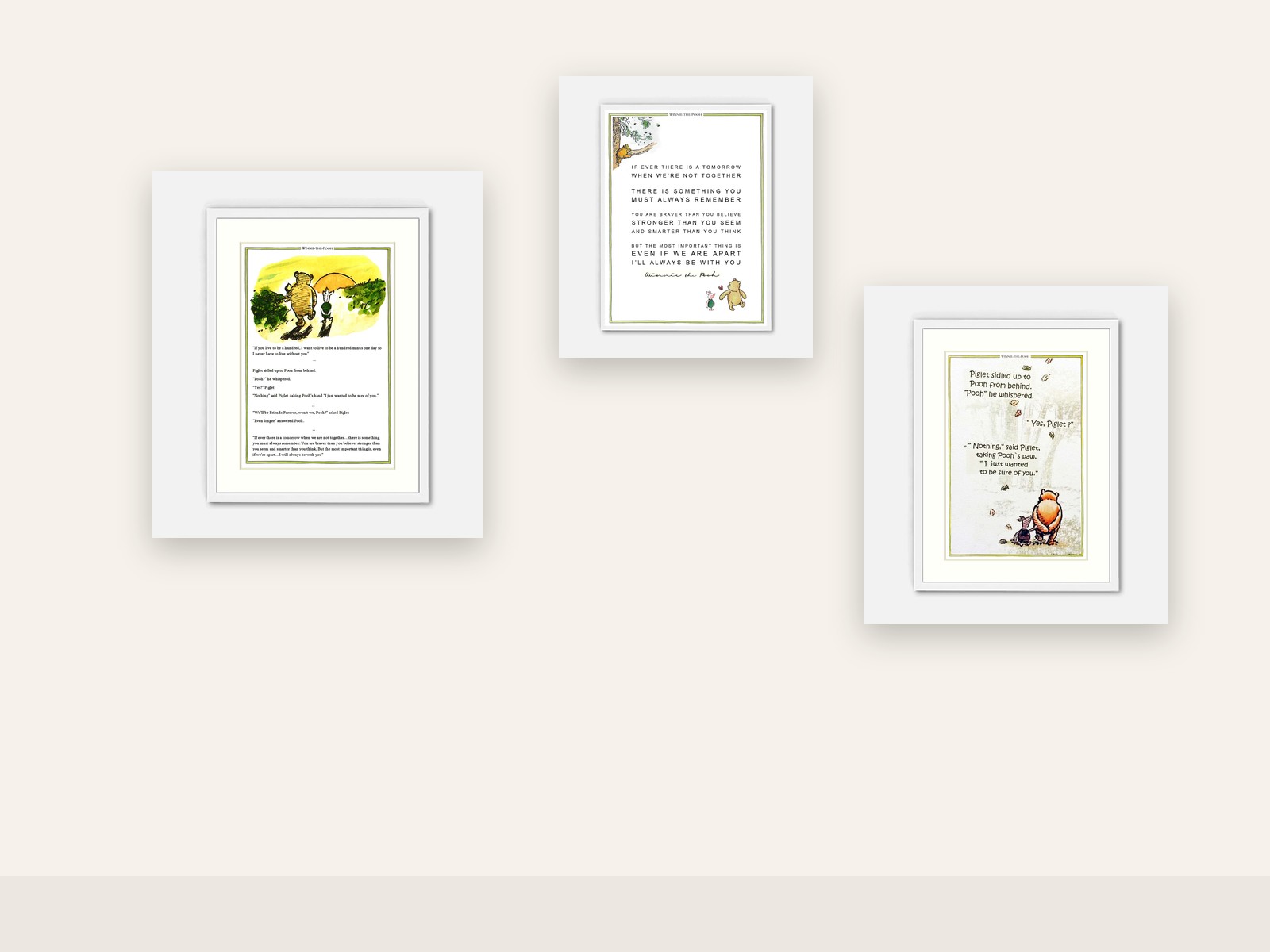 Three E. H. Shepard illustrated prints hung on a wall